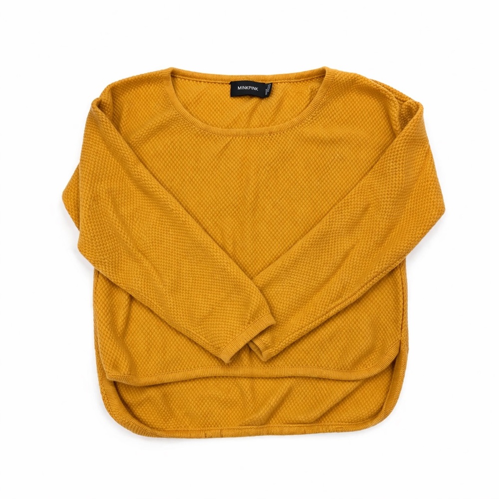 MINKPINK Golden Mustard Textured Scoop Neck Sweater